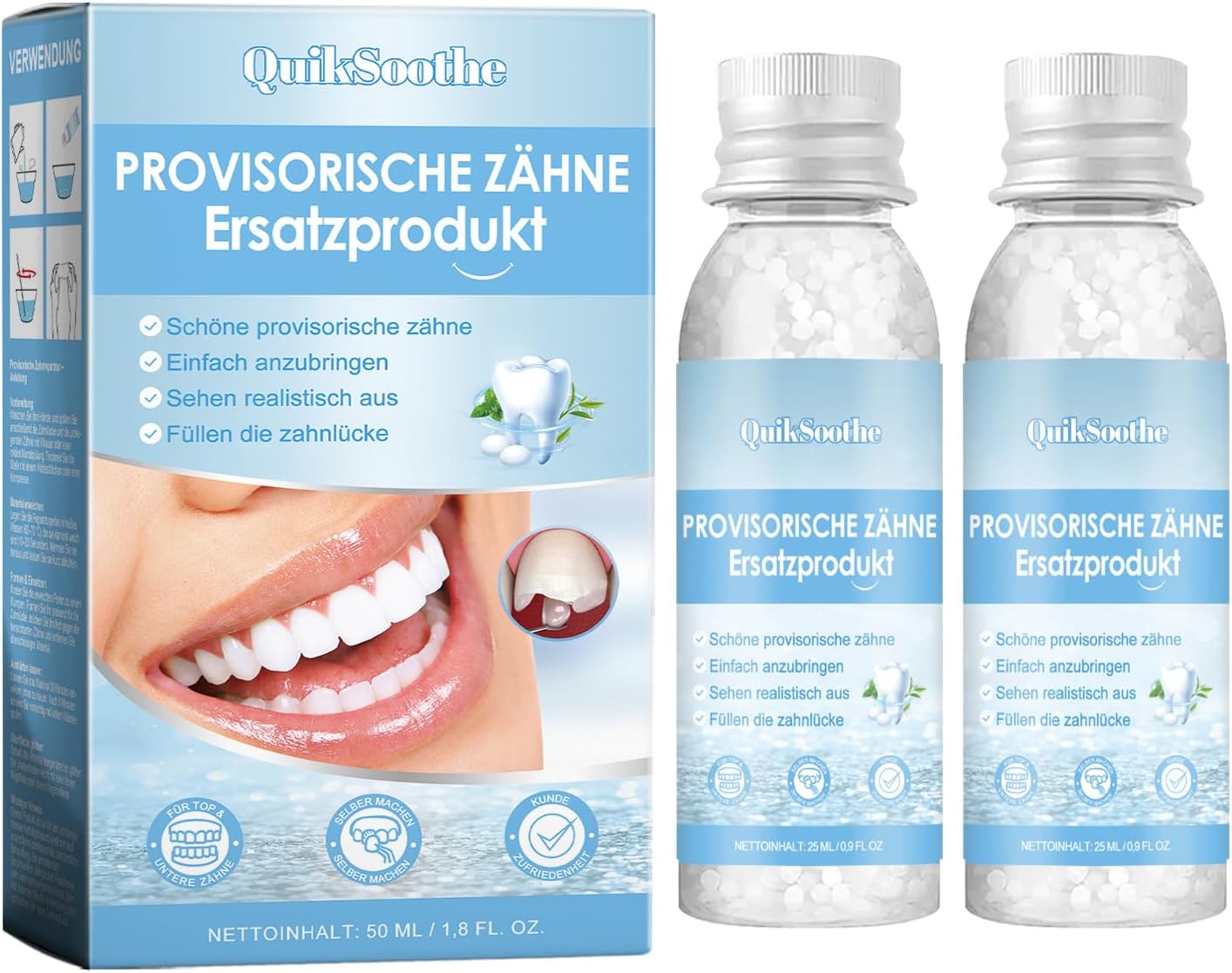QuikSoothe™ | Keine Zahnlücken mehr – Natürliches Aussehen, schnell und einfach anwendbar