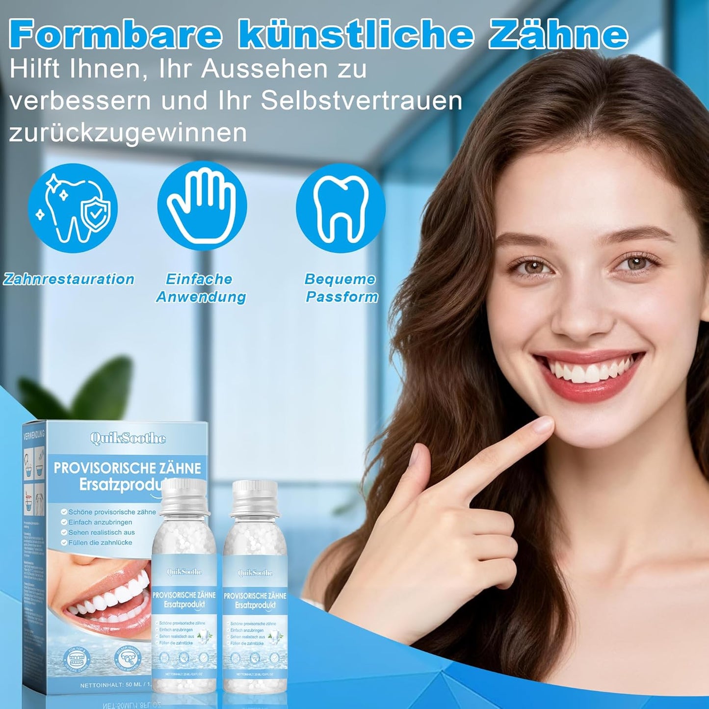 QuikSoothe™ | Keine Zahnlücken mehr – Natürliches Aussehen, schnell und einfach anwendbar